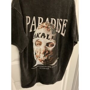 PARADISE Graphic T Shirt Mens‎ Black Washed Oversized Fit Size L